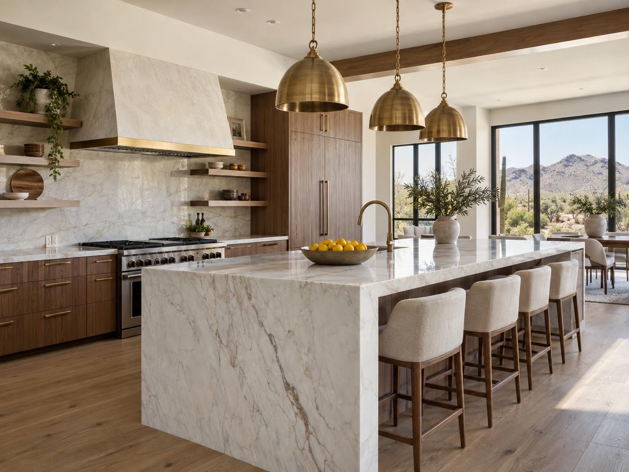 A spotless luxury marble kitchen